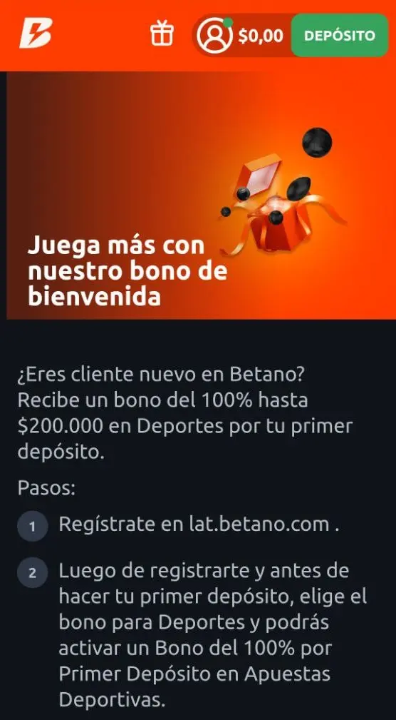 Betano app te da un bono de bienvenida de hasta 200.000 CLP